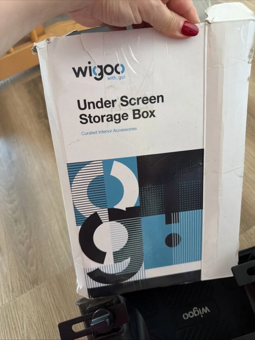 Wigoo‎ Under Screen Storage Box - White with Teal Accents